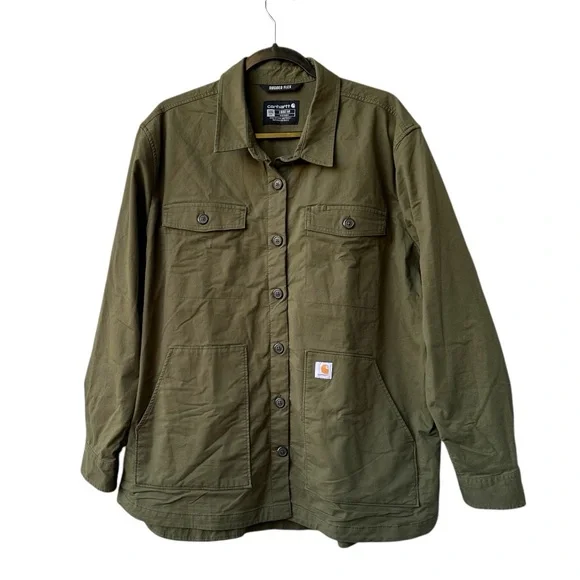 Women Carhartt Loose Fit Midweight Twill Long-Sleeve Jersey-Lined Shirt … - Picture 2 of 10